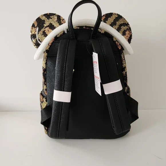 Loungefly Disney Parks MINNIE ANIMAL KINGDOM LEOPARD SEQUIN BACKPACK NWT